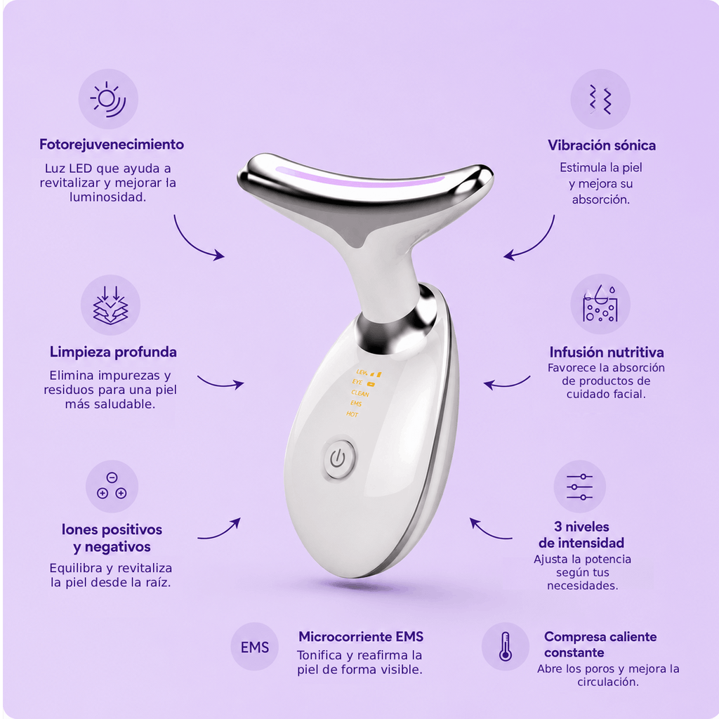 AlmaSkin - Masajeador Facial y Cuello con LED Antiedad